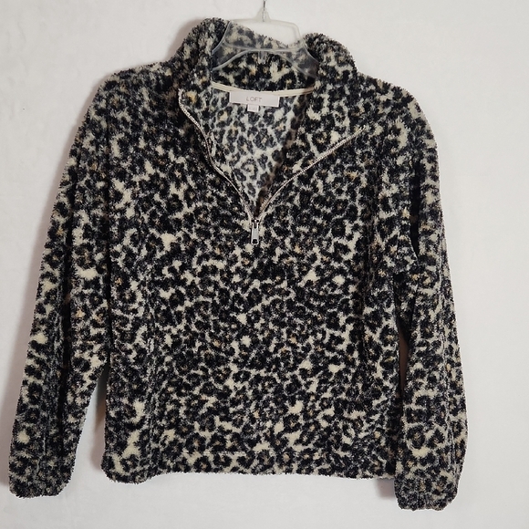 LOFT Leopard Print Fleece 3/4 zip Jacket size XS - Picture 1 of 10